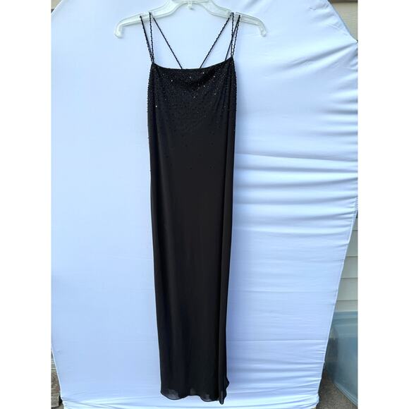 Vintage Y2K Phoebe Black Beaded Strappy Evening Formal Maxi Dress - Picture 1 of 7
